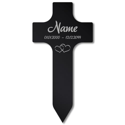Paule Black Personalisiertes Tier Grabkreuz mit Text Gravur - Acrylglas Schwarz Hochglanz 150 x 300 mm -...
