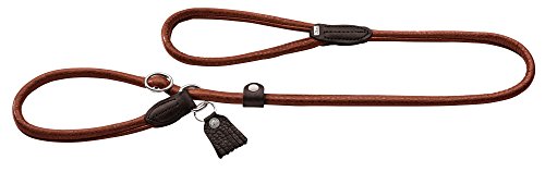 HUNTER Round and Soft Cody Retrieverleine, integrierte Halsung, Leder, rund, rustikal, 1,0/120 cm, cognac