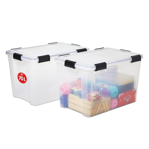 Iris Ohyama Luftdichte Kunststoff-Aufbewahrungsboxen mit Deckel, 70L, 2er-Set, Transparent, Hermetischer...