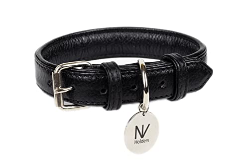 NV HOLDERS: Premium Echtleder doppelt gepolstertes Halsband für Hunde,Schwarz, Braun, Blau, Rosa...