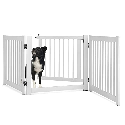COSTWAY 3-teiliges Absperrgitter Hunde, Freistehendes Hundegitter mit Tür, 61cm hoch, Schutzgitter Holz,...