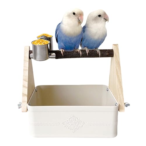 Qoukonao Vogelsitzstange Ständer,Vögel Ständer Mit Doppelfutternapf | Spielplatz Futterspender,Für...