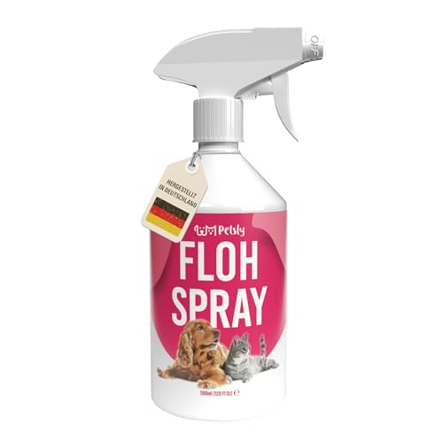 Petsly® Flohmittel Katzen, Hunde & Textilien -500ml- Nicht färbend - Flohspray für Wohnung und Möbel...