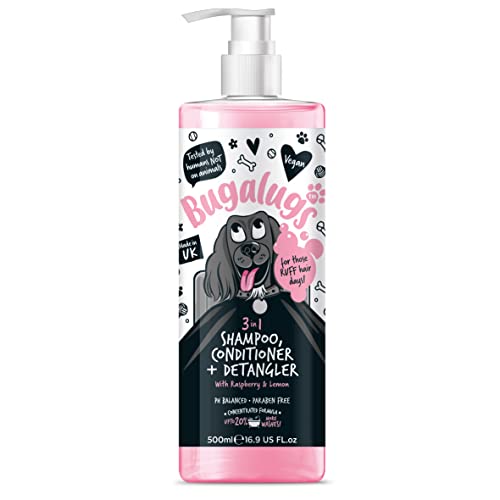BUGALUGS Hunde-Shampoo, 3-in-1 Shampoo, Conditioner und Entwirrer, Himbeere und Zitrone, Parfüm für...
