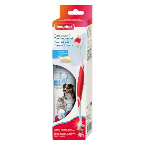Beaphar Zahnpasta & Pinsel Combipack - Mit Enzymen, die der Plaquebildung entgegenwirken - Zahnbrostel...