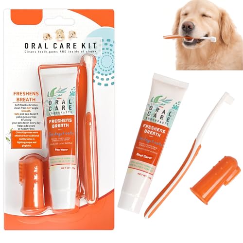 Hunde Zahnpflege Set, Hundezahnpasta gegen Zahnstein und Mundgeruch, für Hund und Katzen Entfernt Plaque...
