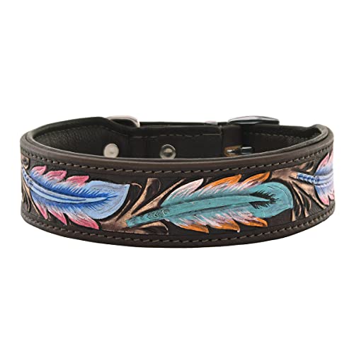 MICHUR Pietro Braun Schwarz mit Feder Muster, Hundehalsband Leder, Lederhalsband Hund, Halsband, Leder,...