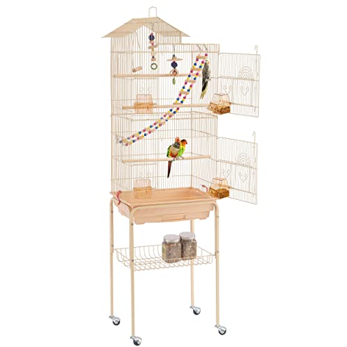 Yaheetech Vogelkäfig Wellensittich Kanarien Käfig mit Vogelspielzeug mit Ständer 46 x 35,5 x 158,5 cm...