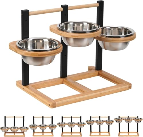 Optyuwah Hundenapf Erhöht für Hunde,5 Höhenverstellbar Hundenapf mit 3X1400ml Edelstahlnäpfen und...