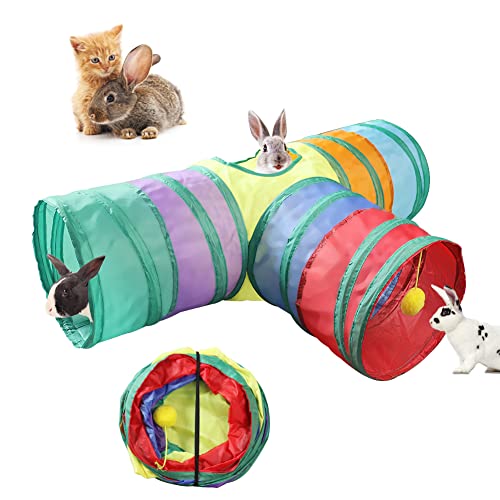 NANEEZOO Bunny Tunnel 3-Wege-Falttunnel für Kaninchenversteck, Kleintier-Aktivitätsrohr, Spielzeug für...