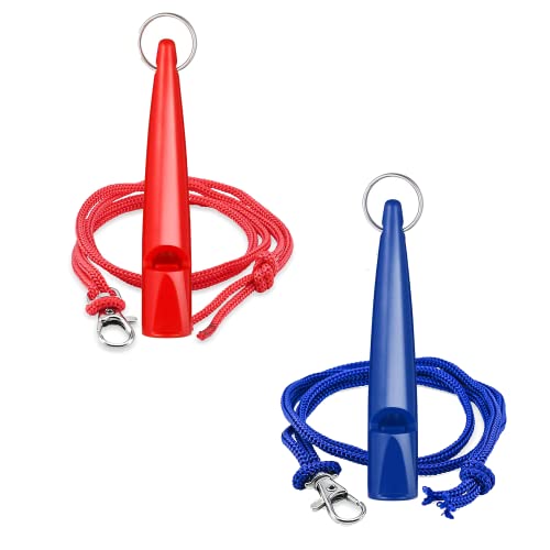 DS Basics 2 Pack Professionelle Hundepfeife mit Pfeifenband Weitreichende Trainingspfeife (Rot und Blau)