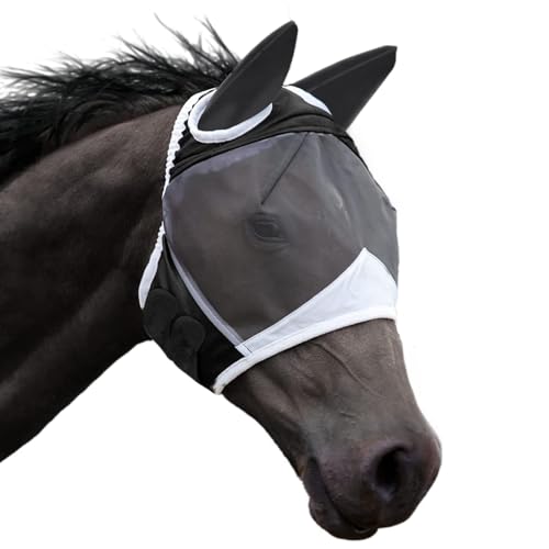 Fliegenmaske Pferd, Fliegenhaube Pferd UV-Schutz mit Ohrenschutz – Atmungsaktive Hautverträgliche...
