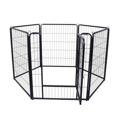 XMTECH 6-teilig Welpenlaufstall Freilaufgehege Hundelaufstall 80cm hoch, Welpenauslauf mit 1 Türen & 5X...
