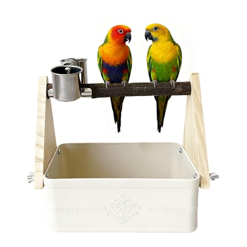 Vogelständer Für Innen,Tisch-Vogelständer mit Zwei Schalen,Sittich Futterbecher Sitzstange | Für...