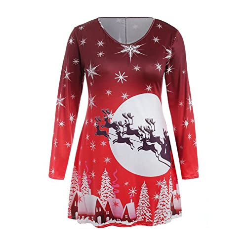 Damen Weihnachtskleider Sweatshirts Niedlich Rentier Grafik Pullover Mode Langarm Raglan Tees Shirts Xmas...