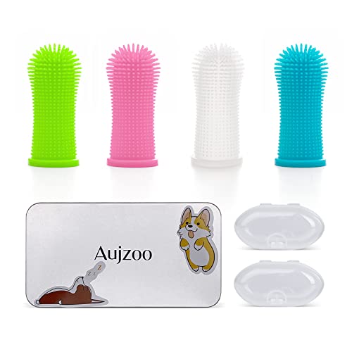 Aujzoo Hundezahnbürste, 360º Pets Zähne Reinigung Zahnbürste für Hunde Katzen Zahnpflege, Silikon...
