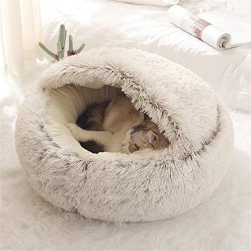Nobrands flauschiges Katzenbett, rund, weiches Plüsch, Höhle mit Kapuze, Katzenbett, für den Winter,...