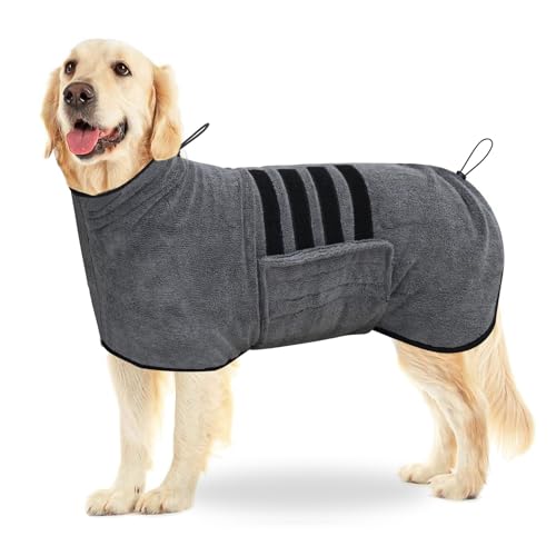 Idota Hundebademantel, Extra Saugfähig Hunde Bademantel Aus Mikrofaser, Verstellbarem Hundetrockenmantel...