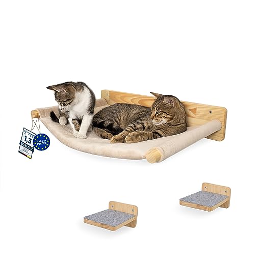 WOOWOOD® Kletterwand Katzen inkl. 2X Katzentreppe Wand [Extra Groß und Stabil] I Katzen Kletterwand I...