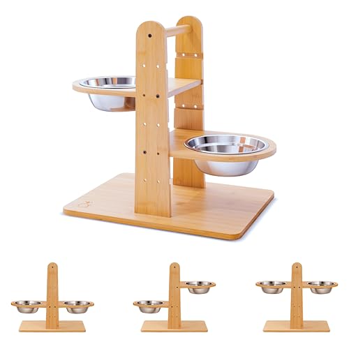 KOALOS® Erhöhter Futternapf für Hunde & Katzen – Rutschfester, kippsicherer Bambus Futterstation mit...