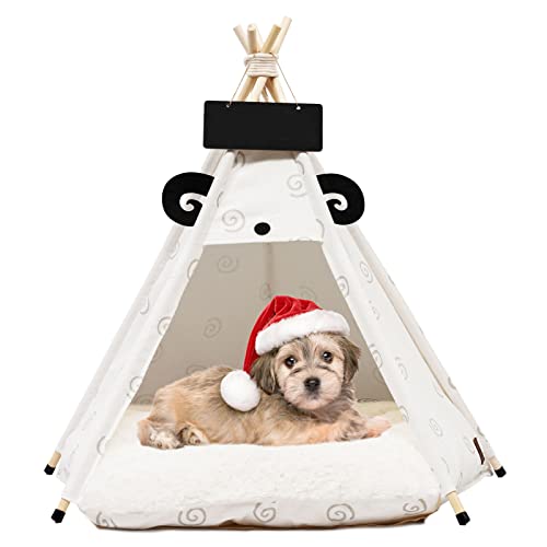 Tipi Zelt für Haustiere, tragbares Haustier-Tipi mit dickem Kissen für kleine Hunde und Katzen,...