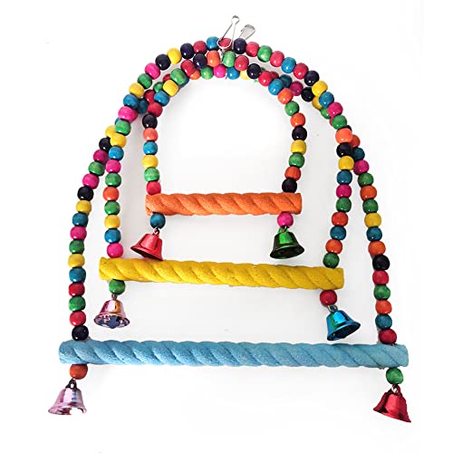 LIZHOUMIL Vogel bunter Schaukelstock mit bunten Perlen Glocke Papagei natürliches Holzspielzeug...