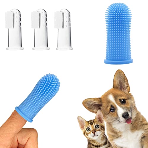 4 Stück Zahnbürste Hund, Hunde Zahnbürste Kleine Hunde, Zahnpflege Hund Zahnbürste Fingerlinge,...