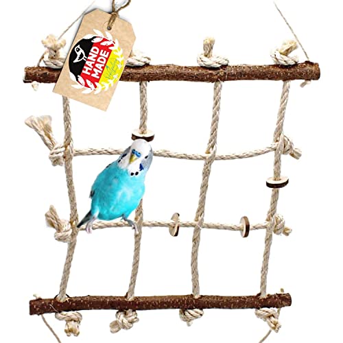 Vogelgaleria® Kletterspielzeug für Vögel aus Sisal und Naturholz - 3 in 1 (Klettern, Sitzen, Knabbern)...