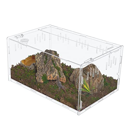 aleawol Extra Groß Acryl Terrarium Reptile Fütterungsbox 38 x 25 x 19cm, Transparent Reptilienzuchtbox...