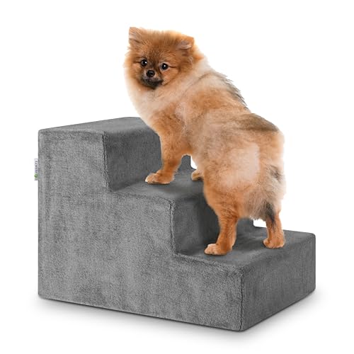 Juskys Haustiertreppe Hundetreppe 36 cm - Treppe 3 Stufen Plüsch-Bezug waschbar - Katzentreppe...