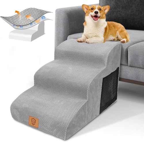 HEVOL Hundetreppe 3 Stufen, rutschfeste Haustiertreppe für Kleine Hunde, Waschbarer Hundetreppe 40cm...
