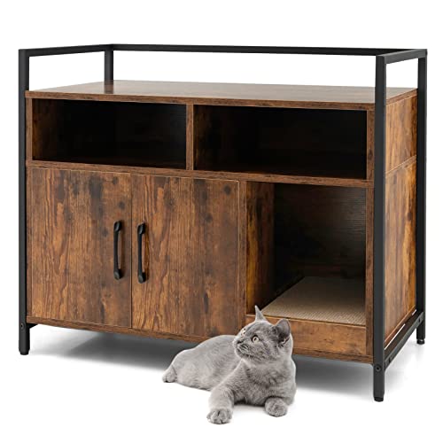GYMAX Katzenschrank für Katzentoilette mit Kratzbrett Katzenklo Schrank 89 x 45 x 74,5 cm Katzenhaus mit...