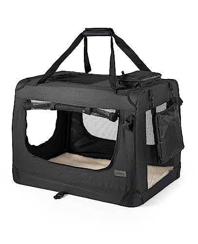 lionto Hundetransportbox faltbar für Reise & Auto, 60x42x44 cm, stabile Transportbox mit Tragegriffen &...
