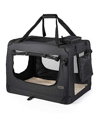 lionto Hundetransportbox faltbar für Reise & Auto, 50x34x36 cm, stabile Transportbox mit Tragegriffen &...