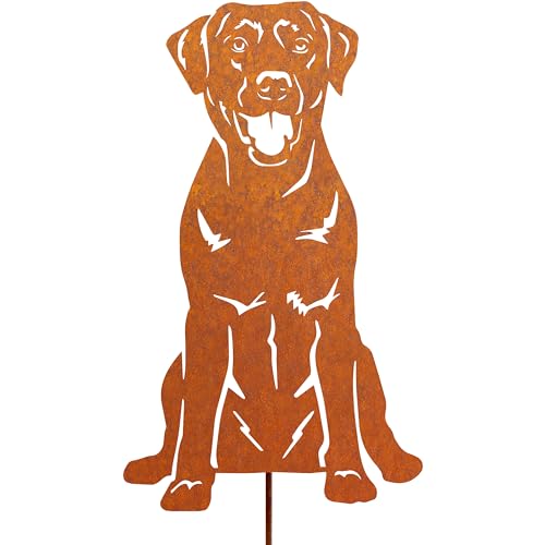 JYUECIAN Labrador Gartenstecker Rost Gartendeko Metall Hund Roststecker für Draußen, 30 cm