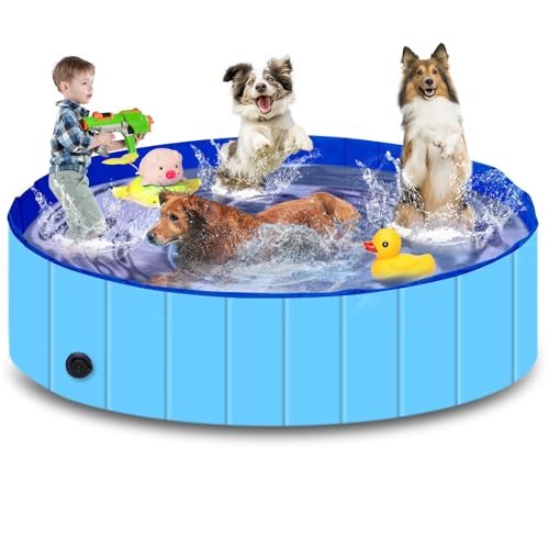 Hundepool, 160cm*30cm, Zusammenklappbarer Robuster Wasserdichter Schwimmpool für Kleine, Mittelgroße &...