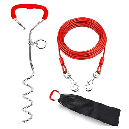 Knoruley Hundeanbindekabel und Stahl+PVC-Bodenanker, 16 Ft (Ca. 4,9 M) Langes Hundeleinenkabel für Den...