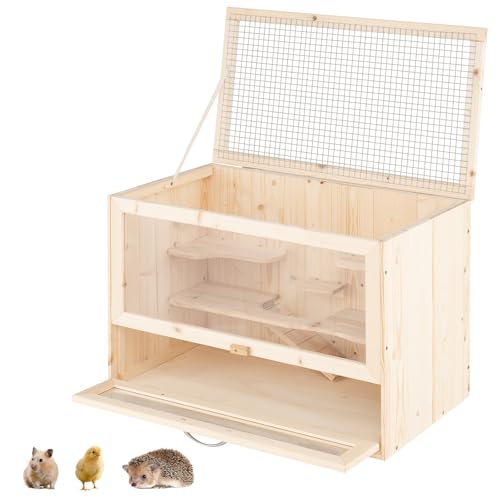 COSTWAY Hamsterkäfig Holz, Nagerkäfig mit Netz-Klappdeckel, Multi-Leitern Bereiche, Rampe, Acryl-Panel...