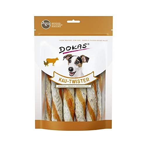 Dokas Kau-Twister Rinderhaut,Pansen&Hühnerbrust | 9X 200g Hundesnack