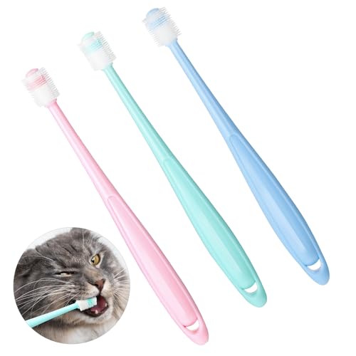 3 Stück Kleine Katze Zahnbürste, 360 Grad Kleine Haustiere zahnbürste katzen, Katzezahnbürste...