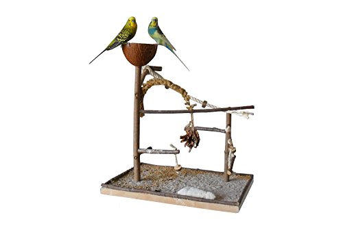 Vogelgaleria Luxus Vogelspielplatz aus Natur Holz mit Abnehmbarer Futterschale | Ideales Spielzeug bei...