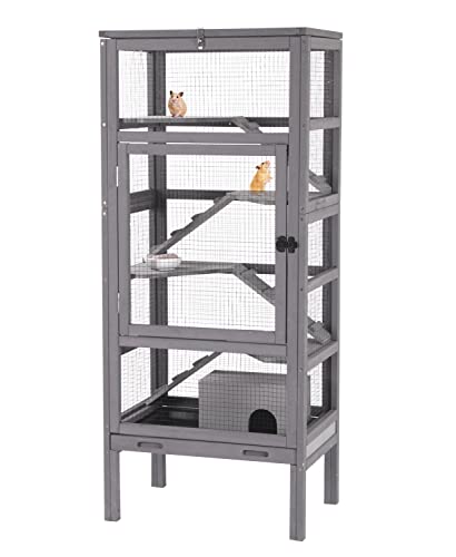 Großes Frettchenkäfig aus Holz, Hamsterkäfig, Nagerkäfig, Mäusekäfig mit Treppen, Kleintierkäfig...