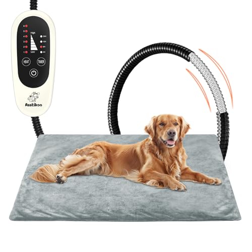 Asstikoo Haustier Heizkissen für Katzen und Hunde, einstellbares Hund Heizkissen mit 4 Stufen Timer und...