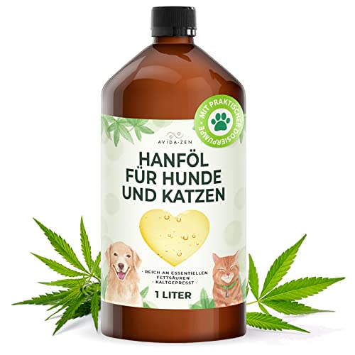 AVIDA ZEN Hanföl für Hunde, Hanföl Tiere, Hanföl für den Hund in praktischer 1L Dosierflasche,...