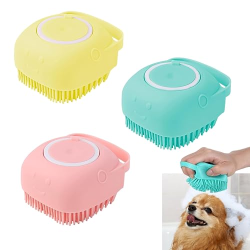 3 Stück Badebürste Hund, Haustier-Massagebürste,Haustier Massage Spender Bürsten für Hunde und...