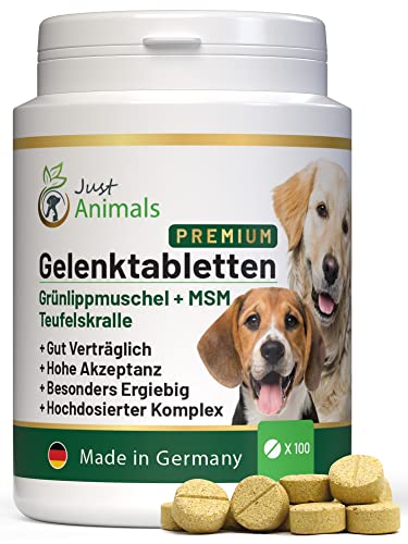 Just Animals Gelenktabletten für Hunde mit Grünlippmuschel, MSM, Teufelskralle, Bierhefe, Curcuma (100...