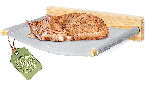 WOOWOOD® Katzenhängematte Grau [Extra Groß und Stabil] I Kletterwand Katzen I Kletterwand Set I...