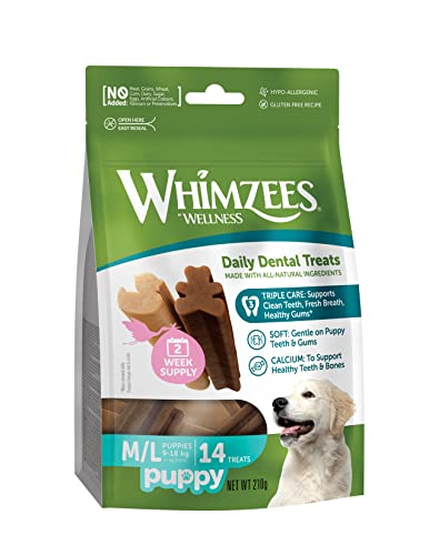 WHIMZEES Puppy Stix M/L, 14 Stück – Größe M/L, Kaustangen für große Welpen, Getreidefrei,...