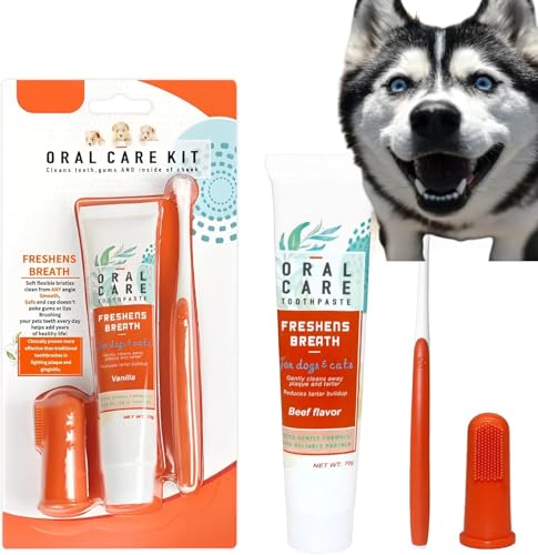Zahnpflege Hund Set,Hundezahnpasta Gegen Zahnstein,Zahnbürste für Hunde und Katzen,Hundezahnpasta Gegen...
