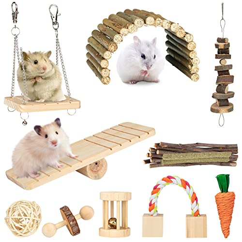 OmeHoin Hamster Kauspielzeug, 11 Stück Natürliches Kiefernholz aus Holz Übung Glockenrolle Zahnpflege...